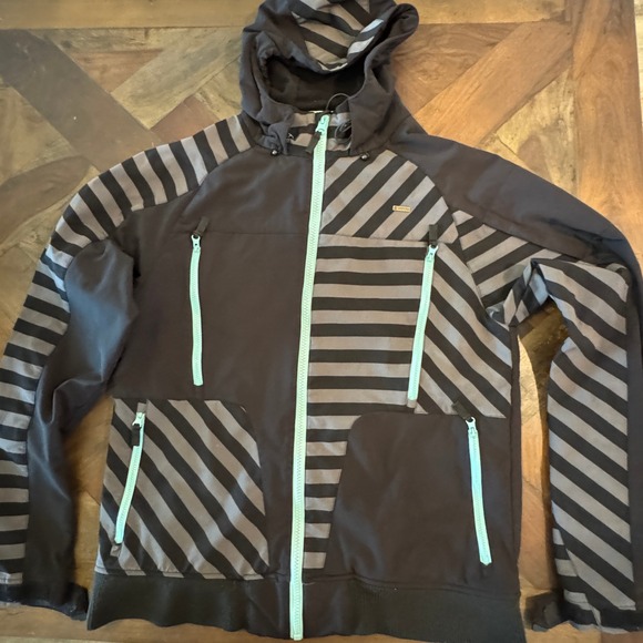 EMPYRE Full Zip Hoodie Jacket Black‎ Teal Accent Zip Pockets Mens XL Snow Board